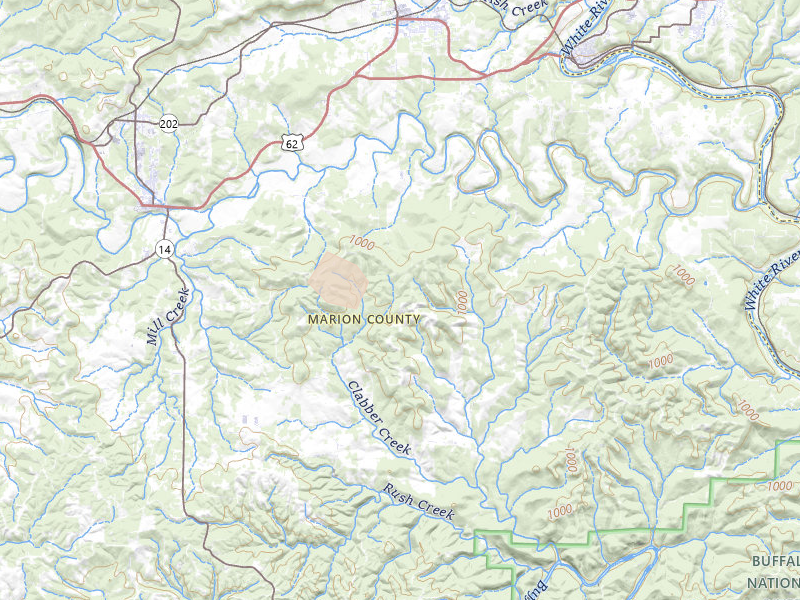 Radar-estimated hail-size map of the storm over Yellville, AR on Aug 22, 2026