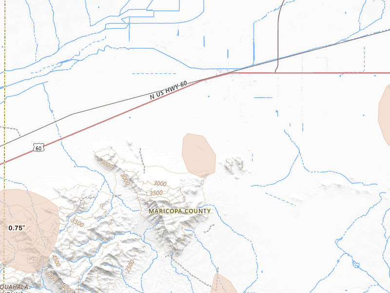 Radar-estimated hail-size map of the storm over Aguila, AZ on Aug 9, 2026
