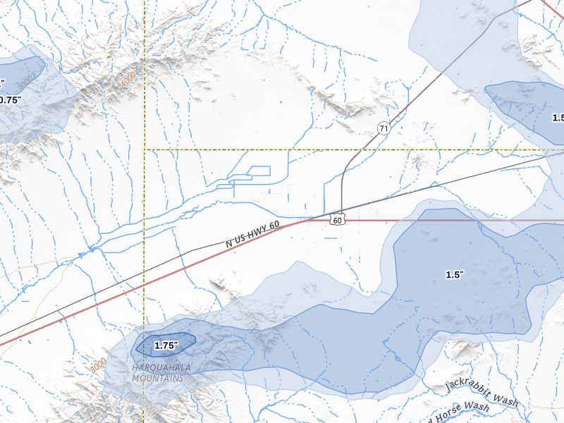 NEXRAD radar-signature map of the hail storm over Aguila, AZ on Aug 9, 2026