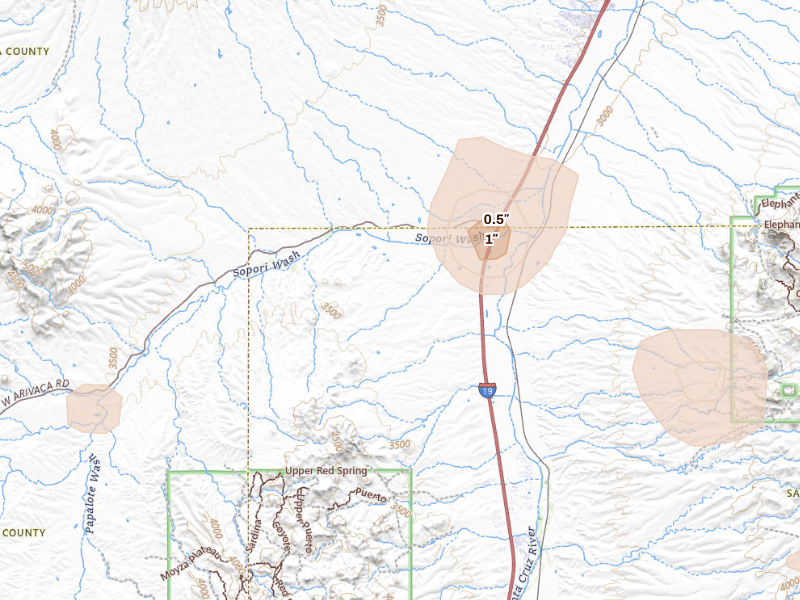 Radar-estimated hail-size map of the storm over Amado, AZ