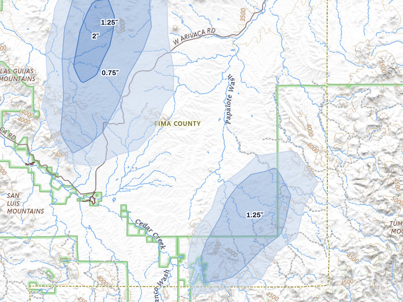 NEXRAD radar-signature map of the hail storm over Arivaca, AZ on Jul 27, 2026