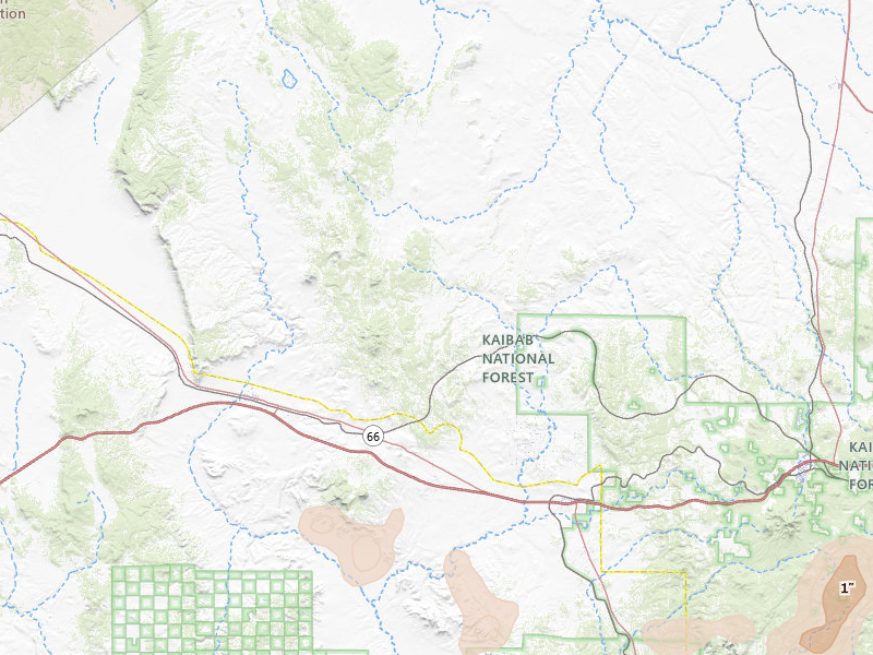 Radar-estimated hail-size map of the storm over Ash Fork, AZ on Jul 20, 2026