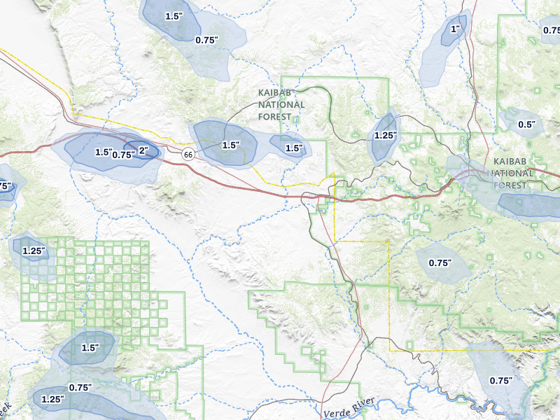 NEXRAD radar-signature map of the hail storm over Ash Fork, AZ on Aug 6, 2026