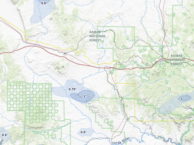 NEXRAD radar-signature map of the hail storm over Ash Fork, AZ on Aug 8, 2026
