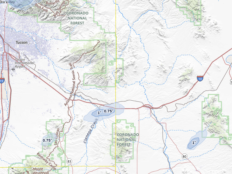 NEXRAD radar-signature map of the hail storm over Benson, AZ on Aug 21, 2026