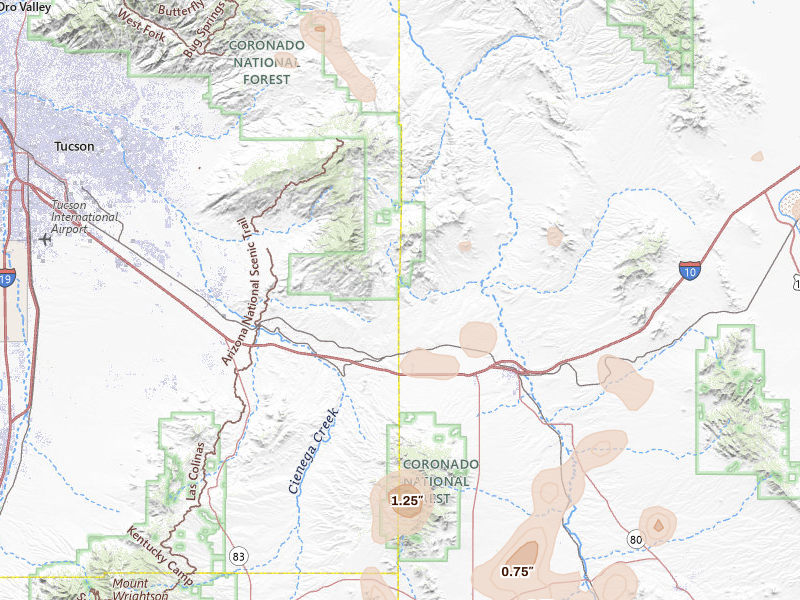 Radar-estimated hail-size map of the storm over Benson, AZ