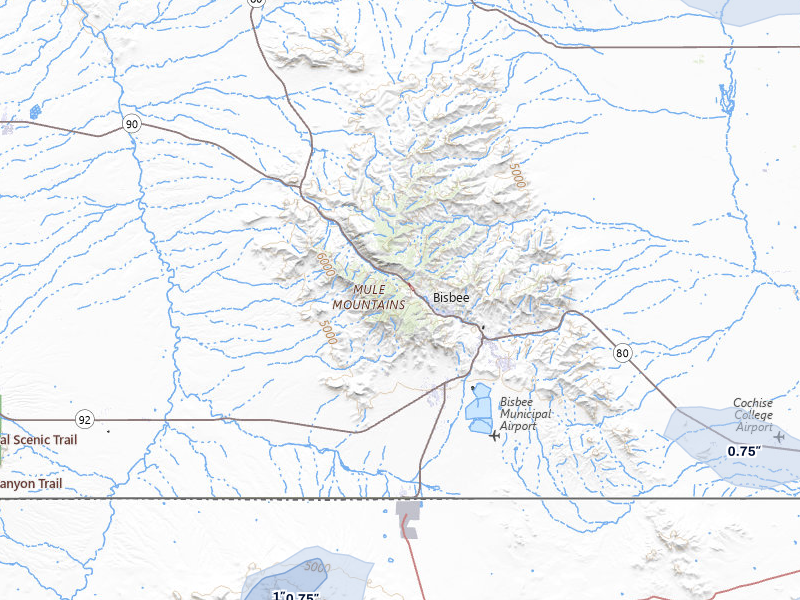 NEXRAD radar-signature map of the hail storm over Bisbee, AZ on Jul 25, 2026