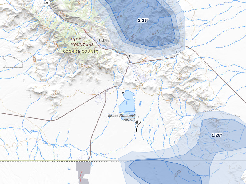 NEXRAD radar-signature map of the hail storm over Bisbee, AZ on Aug 5, 2026