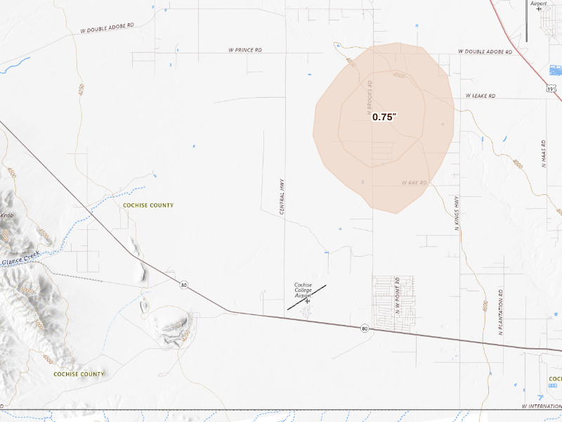 Radar-estimated hail-size map of the storm over Bisbee, AZ