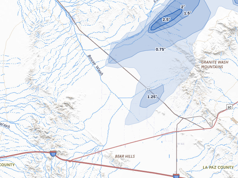 NEXRAD radar-signature map of the hail storm over Bouse, AZ on Aug 30, 2026