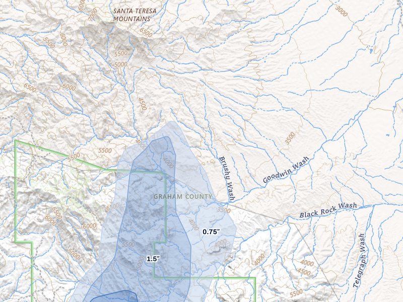NEXRAD radar-signature map of the hail storm over Bylas, AZ on Aug 7, 2026