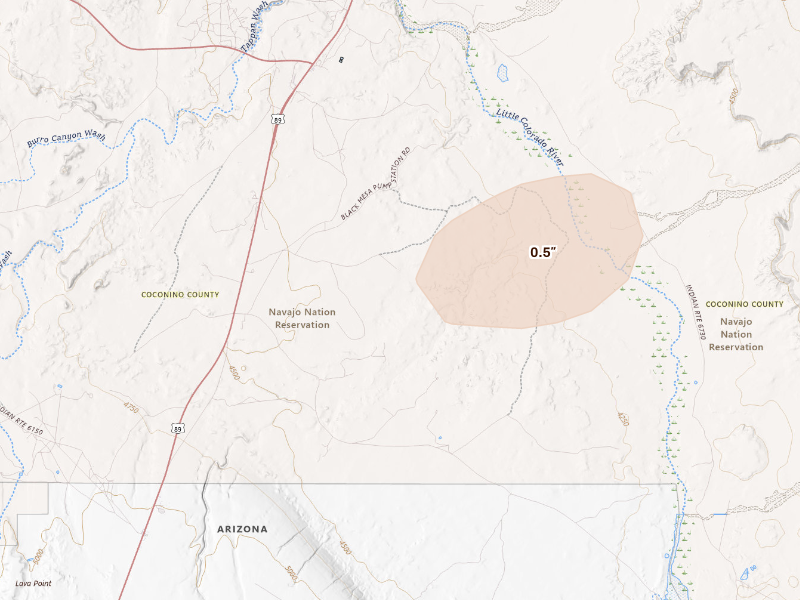 Radar-estimated hail-size map of the storm over Cameron, AZ