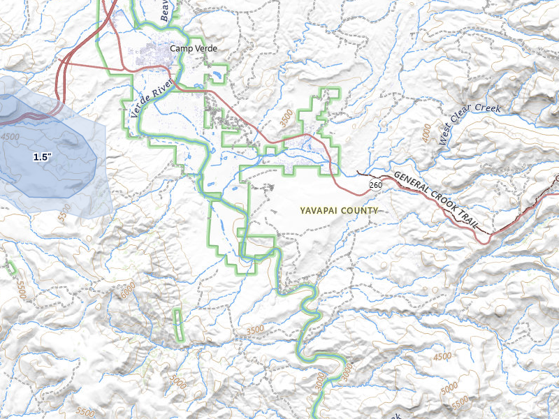 NEXRAD radar-signature map of the hail storm over Camp Verde, AZ on Jul 25, 2026