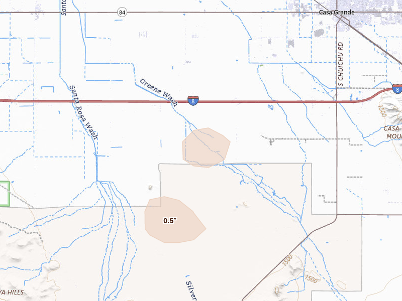 Radar-estimated hail-size map of the storm over Casa Grande, AZ on Jun 17, 2026