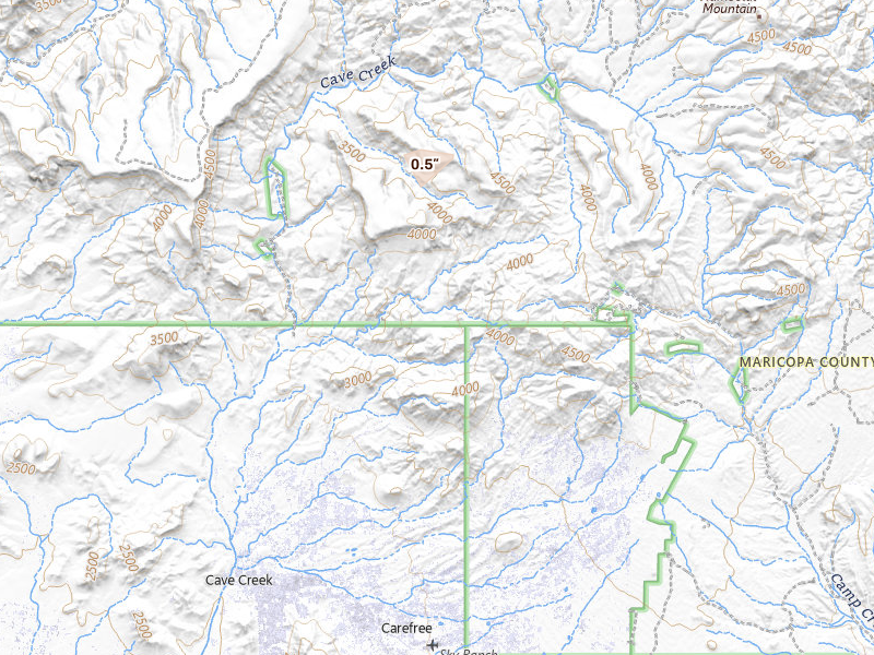 Radar-estimated hail-size map of the storm over Cave Creek, AZ on Jul 21, 2026