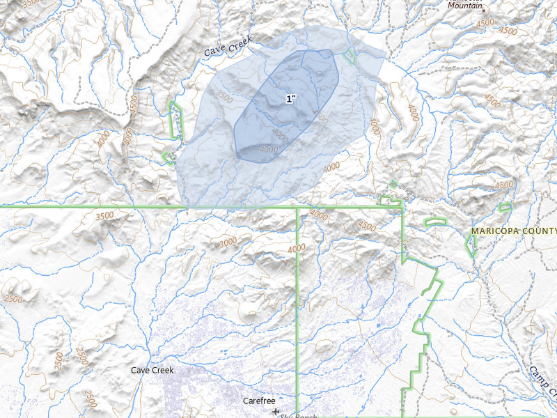 NEXRAD radar-signature map of the hail over Cave Creek, AZ