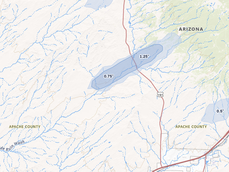 NEXRAD radar-signature map of the hail storm over Chambers, AZ on Jun 26, 2026