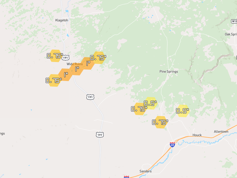 Hail map of Chambers, AZ on Jun 26, 2026, hail up to 1"