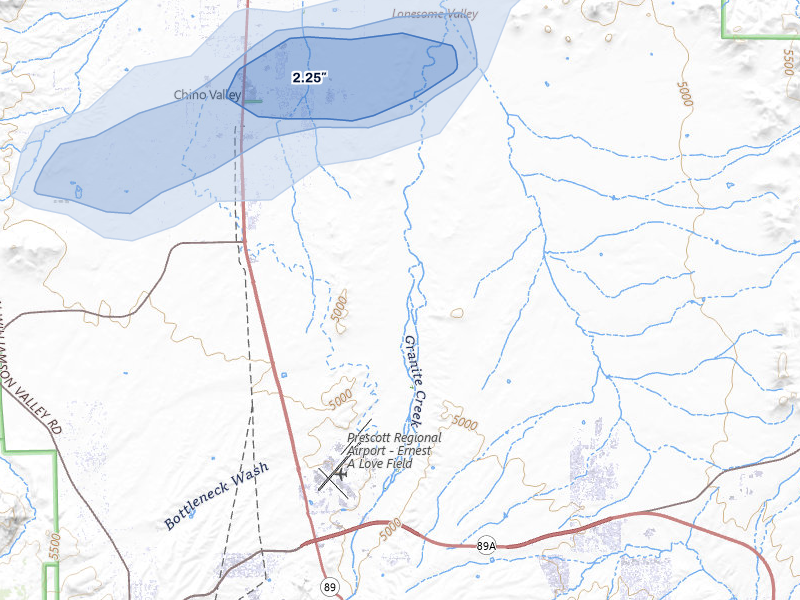 NEXRAD radar-signature map of the hail storm over Chino Valley, AZ on Aug 14, 2026