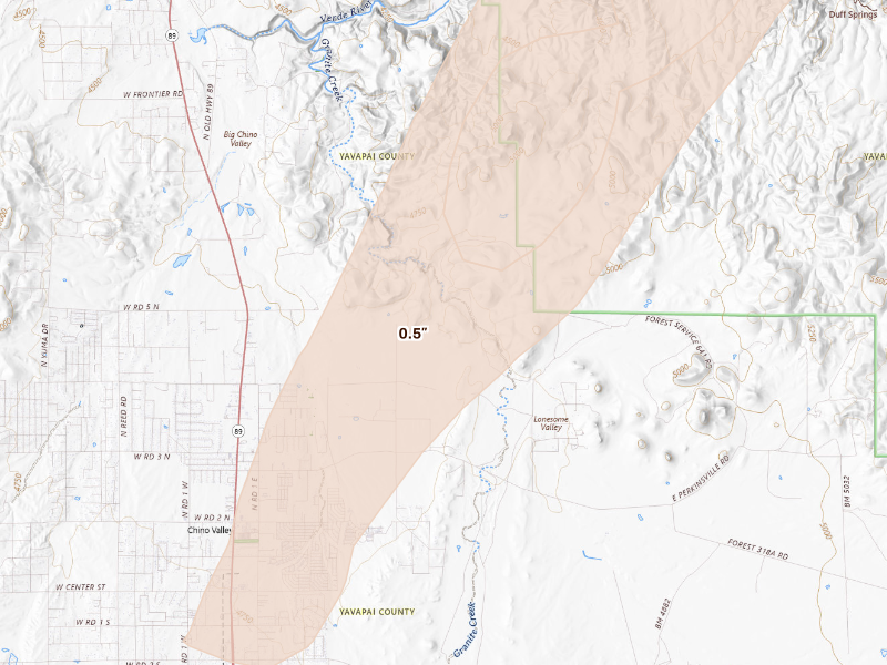 Radar-estimated hail-size map of the storm over Chino Valley, AZ