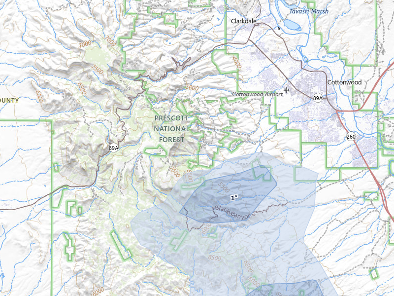 NEXRAD radar-signature map of the hail storm over Clarkdale, AZ on Jul 25, 2026
