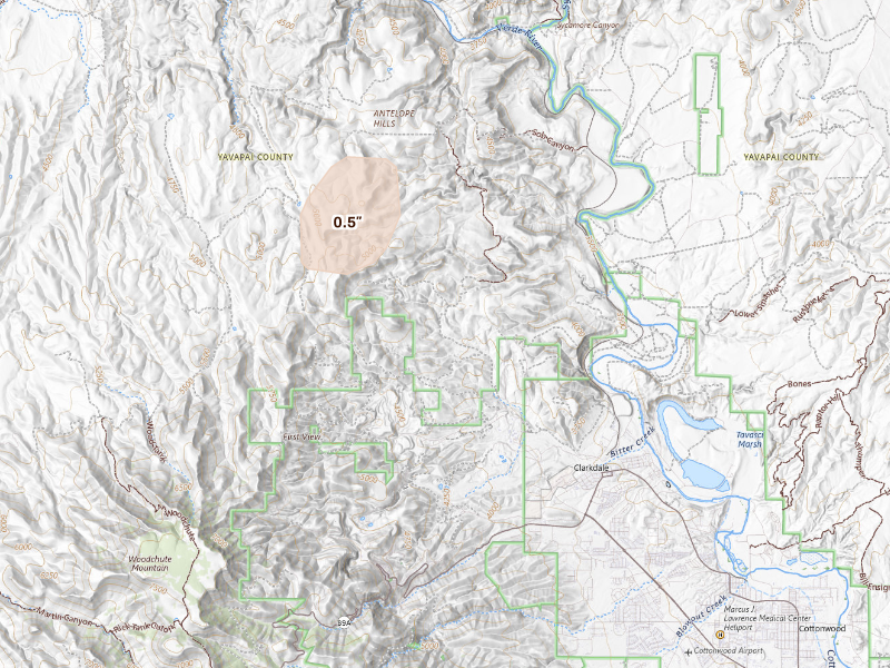 Radar-estimated hail-size map of the storm over Clarkdale, AZ