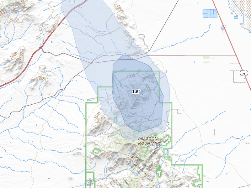 NEXRAD radar-signature map of the hail storm over Cochise, AZ on Jun 3, 2026