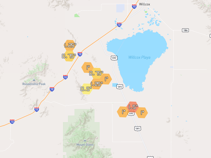 Hail map of Cochise, AZ on Jul 12, 2026, hail up to 1.5"