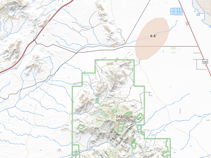 Radar-estimated hail-size map of the storm over Cochise, AZ on Jul 20, 2026