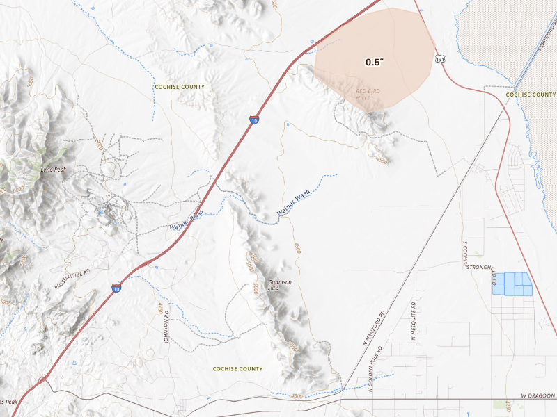 Radar-estimated hail-size map of the storm over Cochise, AZ