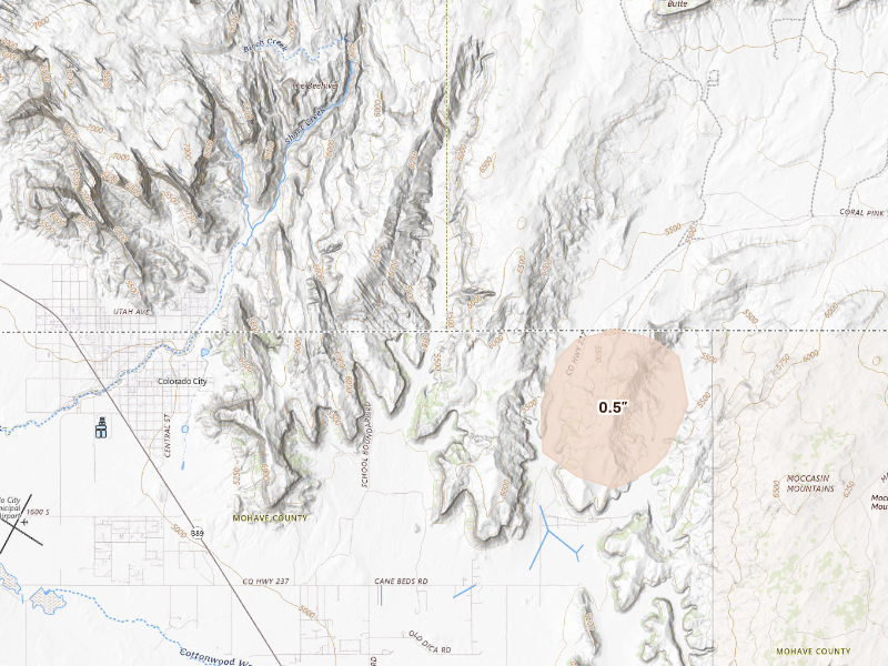 Radar-estimated hail-size map of the storm over Colorado City, AZ