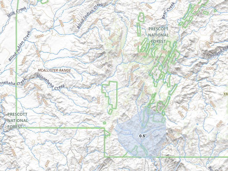 NEXRAD radar-signature map of the hail storm over Crown King, AZ on Jul 25, 2026