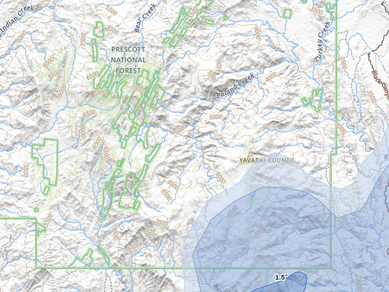 NEXRAD radar-signature map of the hail storm over Crown King, AZ on Aug 8, 2026
