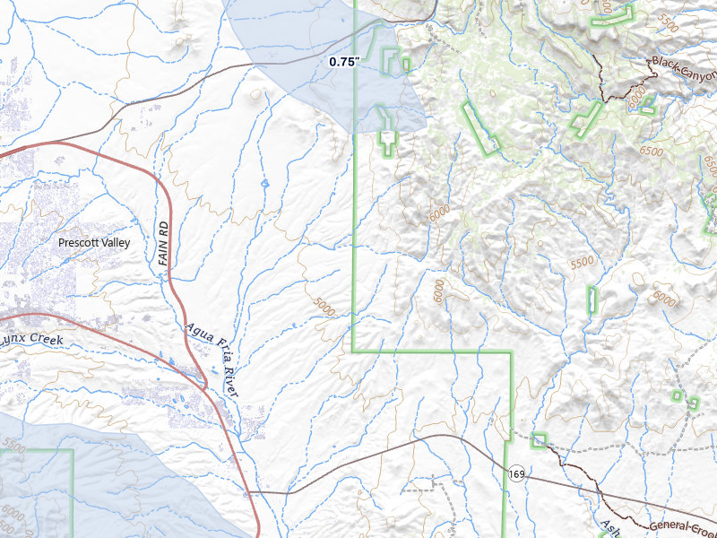 NEXRAD radar-signature map of the hail storm over Dewey, AZ on Jul 12, 2026