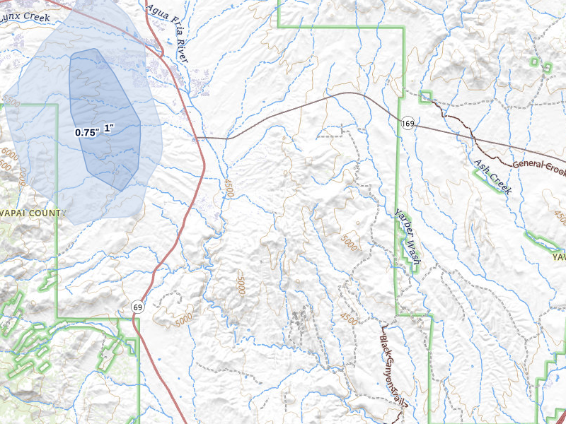 NEXRAD radar-signature map of the hail storm over Dewey, AZ on Aug 12, 2026