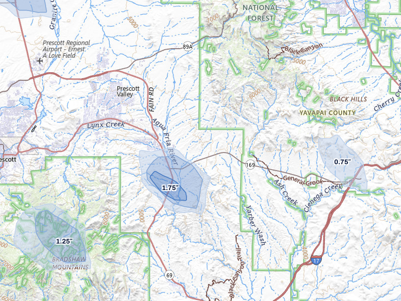 NEXRAD radar-signature map of the hail storm over Dewey, AZ on Aug 20, 2026