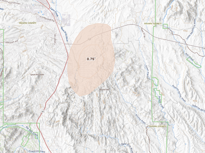 Radar-estimated hail-size map of the storm over Dewey, AZ on Sep 12, 2026
