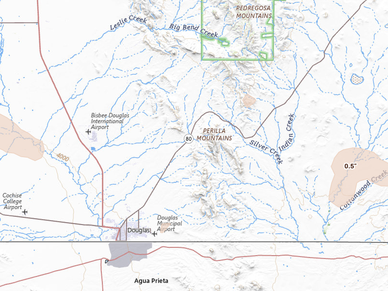 Radar-estimated hail-size map of the storm over Douglas, AZ on Jul 12, 2026