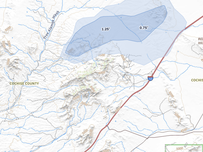 NEXRAD radar-signature map of the hail storm over Dragoon, AZ on Jul 11, 2026