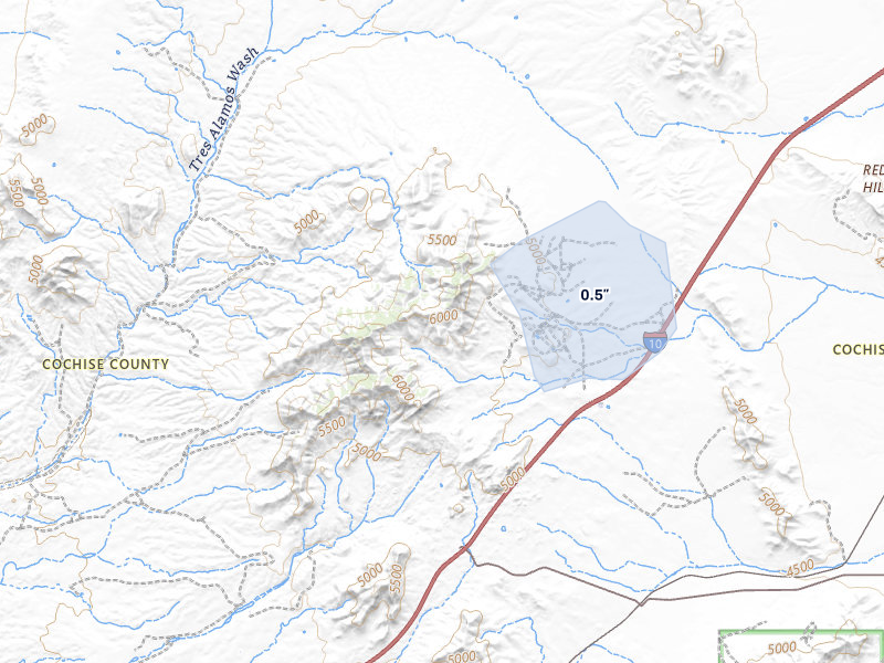 NEXRAD radar-signature map of the hail storm over Dragoon, AZ on Jul 25, 2026