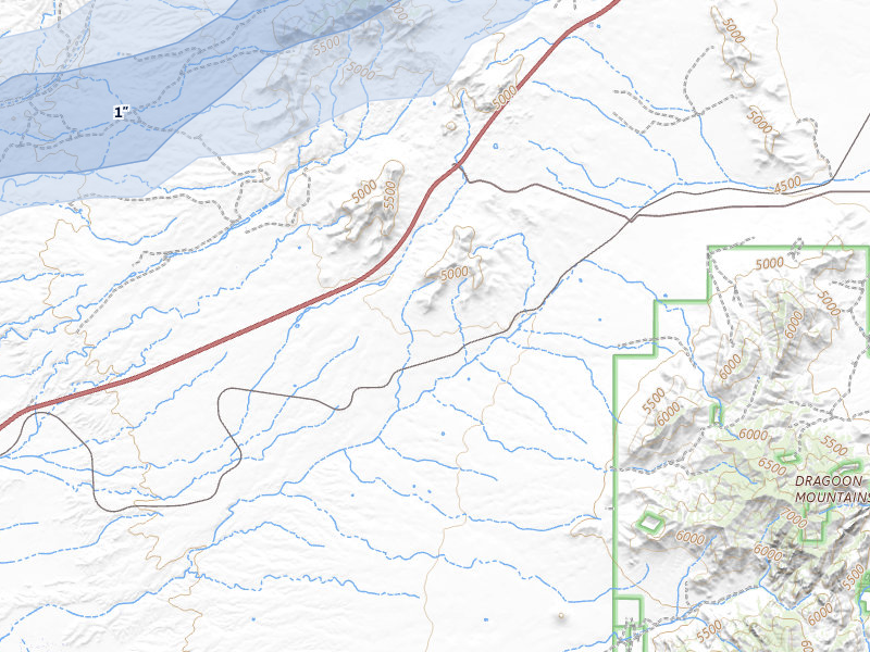 NEXRAD radar-signature map of the hail storm over Dragoon, AZ on Aug 9, 2026