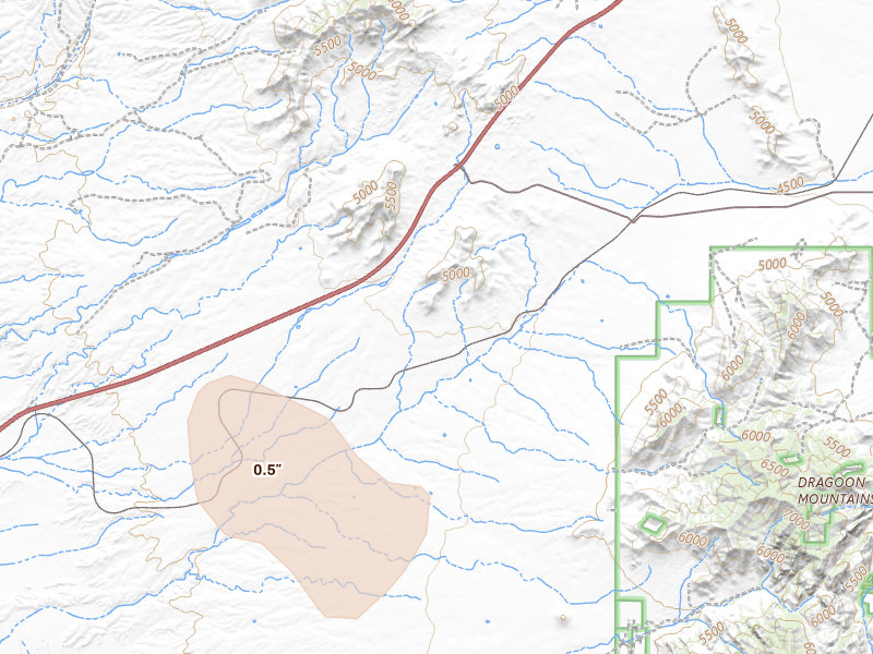 Radar-estimated hail-size map of the storm over Dragoon, AZ