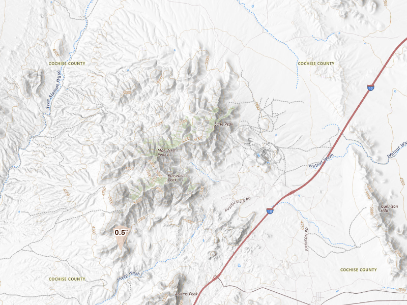 Radar-estimated hail-size map of the storm over Dragoon, AZ