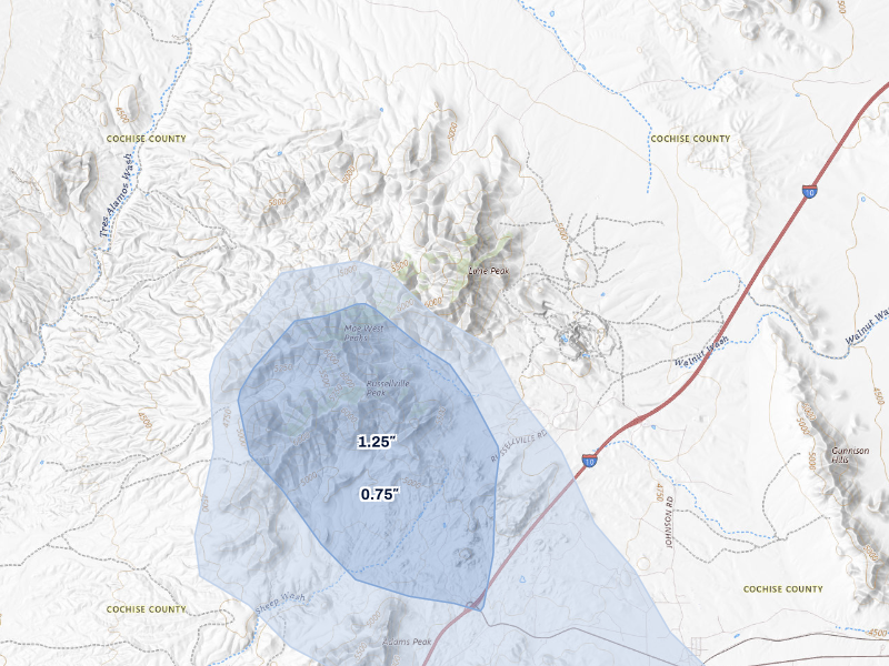NEXRAD radar-signature map of the hail storm over Dragoon, AZ on Sep 12, 2026