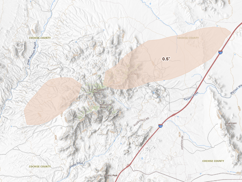 Radar-estimated hail-size map of the storm over Dragoon, AZ
