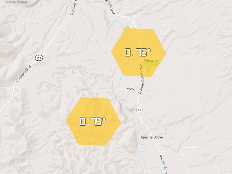 Hail map of Duncan, AZ on Jun 3, 2026, hail up to 0.75"