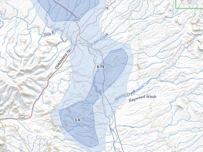 NEXRAD radar-signature map of the hail storm over Duncan, AZ on Jul 11, 2026