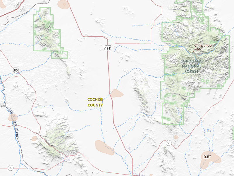 Radar-estimated hail-size map of the storm over Elfrida, AZ on Jul 12, 2026