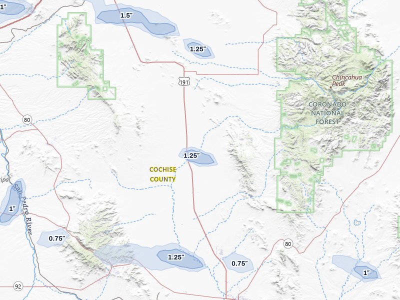 NEXRAD radar-signature map of the hail storm over Elfrida, AZ on Jul 12, 2026
