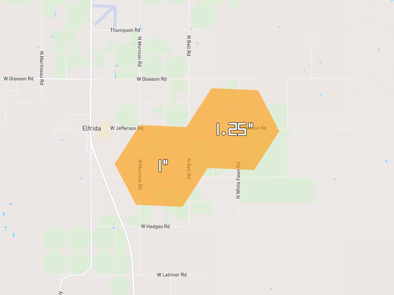 Hail map of Elfrida, AZ on Jul 12, 2026, hail up to 1.25"